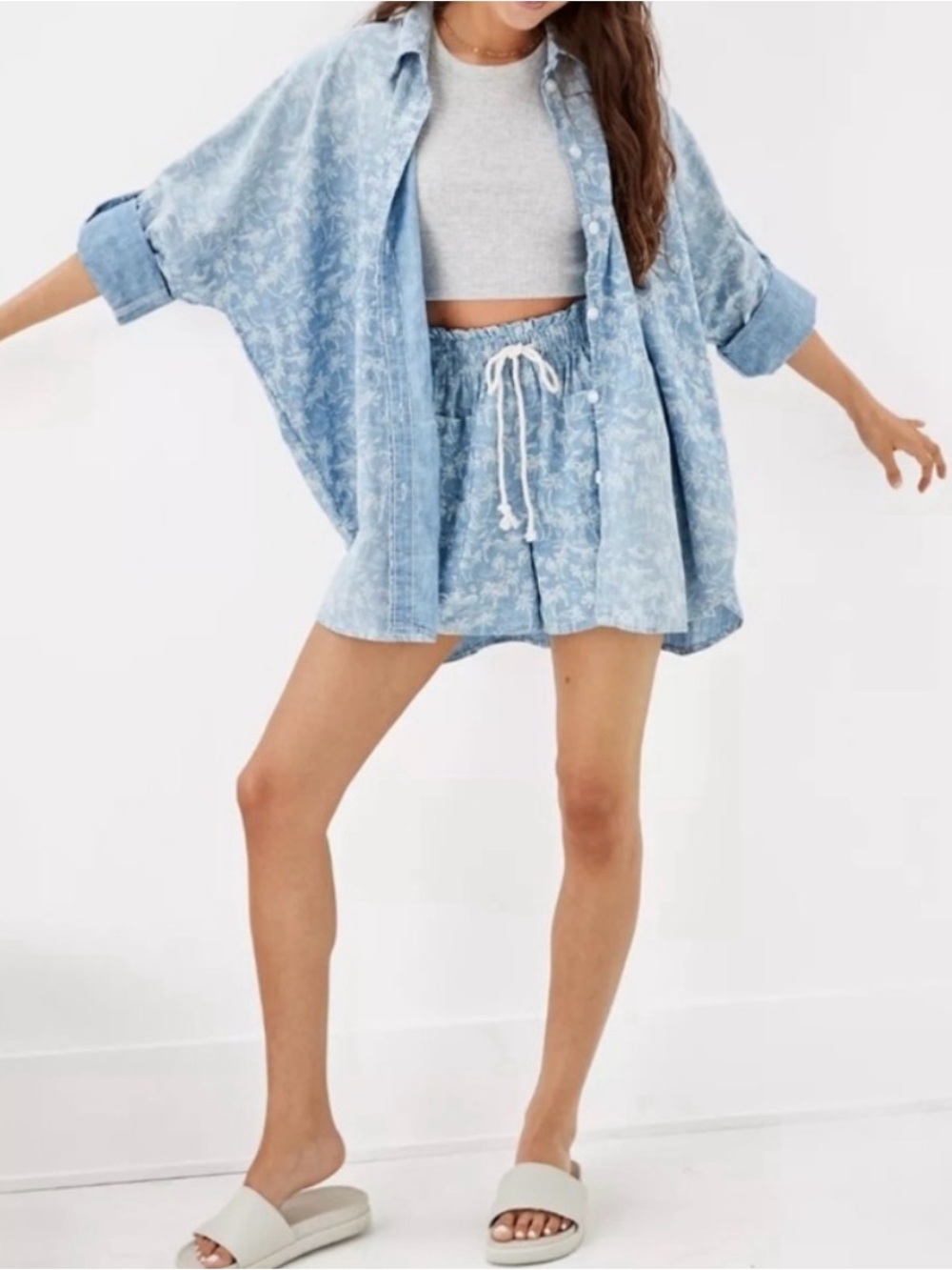 American Eagle oversized chambray button-up
